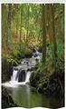 Produktbild: ABAKUHAUS Fluss Schmaler Duschvorhang, Wald über moosigen Felsen, Badezimmer Deko Set aus Stoff mit Haken, 120 x 180 cm, Apfelgrün Umber