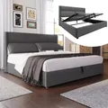 Produktbild: Flieks Polsterbett 180x200cm mit Lattenrost, Boxspringbett mit Verstellbarem Kopfteil, Doppelbett mit Stauraum, Jugendbett Stauraumbett, Leinen, Grau