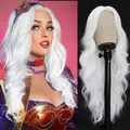Produktbild: PORSMEER Perücke Weiß Lang Locken Gewellt Natürlich Haar für Frauen/Mädchen Alltagstauglich Cosplay Kostüm Fasching Party Wig