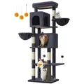 Produktbild: Feandrea Großer Katzenturm, 175 cm hoher Katzenbaum, Mehrstöckige Katzenanlage mit 2 Höhlen, 2 Körben, 5 Kratzpfosten, Selbstpflegegerät, Sitzplatz, Hängematte, für Innenkatzen, Dunkelgrau PCT182G02