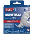 Produktbild: tesa Doppelklebeband Universal Tape mit Nano Power, doppelseitig transparent, extra stark (Packung, 1-St., wiederverwendbares, leicht ablösbares Montageband für innen und außen) Nanotape zum Befestigen, Dekorieren, Organisieren, Kleben ohne Nägel weiß