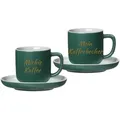 Produktbild: Espressotasse mit Untertasse Jasper 90 ml mit Text in Goldfarbe 2er Set - Grün