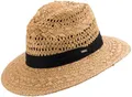 Produktbild: Sommerhut „Manado“ aus Papierstroh | Eleganter Sonnenhut für Damen & Herren | Luftiger Hut mit Mustergeflecht | Leichter Strandhut mit schwarzem Hutband (DE/NL/SE/PL, Alphanumerisch, L, XL, Natur)