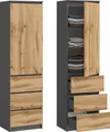 Produktbild: Kleiderschrank, Garderobenschrank, Mehrzweckschrank mit 3 Einlegeböden & 3 Schubladen | kompakter und funktionaler Schrank für Schlafzimmer, Flur oder Arbeitszimmer | 50x40x180 cm (BxTxH) | Anthrazit-Eiche