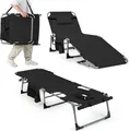 Produktbild: GOPLUS Sonnenliege klappbar, 193cm Gartenliege bis 180kg Belastbar, Liegestuhl mit Verstellbarer Rückenlehne & Fußstütze, mit Gesichtsloch & Kissen