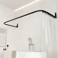 Produktbild: Erica Duschstange U Form, 70x165x70 cm, Montage Gegen die Wand, Eckduschstange für Badewanne ohne Halterung an der Decke, 100% Rostfrei (Schwarz)