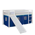 Produktbild: Homestyle4u 1544, Kinderbett 90x200 Weiß, Hochbett mit Rutsche Vorhang Blau, Holz Kiefer