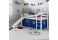 Produktbild: Homestyle4u Hochbett 90x200 mit Vorhang Stockbett Kinderbett Holz Weiß Blau Kinder (Set, mit Rutsche, Junge, Spielbett) mit Rausfallschutz, Blau, Junge