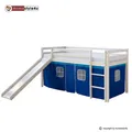 Produktbild: Hochbett Spielbett Kinderbett mit Rutsche Turm Vorhang blau 90x200 Homestyle4u