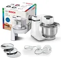 Produktbild: BOSCH Küchenmaschine Serie 2 MUMS2EW01, Edelstahlschüssel, Durchlaufschnitzler, Deckel, 700 W, 3,8 l Schüssel, Durchlaufschnitzler, 3 Reibescheiben, Patisserieset Edelstahl