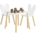 Produktbild: Kindertisch Mit 2 Stühlen, Kindersitzgruppe, Sitzgruppe Für Kinder, Mit Massivholzbeinen Kaninchenohren-rückenlehne, Kindermöbel Für Kinderzimmer Kindergärten Weiß - Woltu