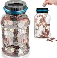 Produktbild: skelo Spardose Flasche Geld sparen, Klarer Geldsparer, Geldzählglas, 11 × 11 × 20,5cm, 1,8 l Spardose mit LCD-Display, Spardose, großes Geschenk
