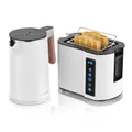 Produktbild: Arendo - Wasserkocher Toaster SET - Edelstahl - Wasserkocher mit Temrpatureinstellung - 45-100 Grad - Warmhaltefunktion - Toaster 2 Scheiben mit Touch Display - mit Brötchaufsatz - Weiß Matt