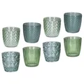 Produktbild: 8er Set Windlicht H7,5cm Glas Grün Teelichthalter Kerzen Retro Kerze Kerzenhalter Tischdeko Deko