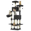 Produktbild: Feandrea Kratzbaum groß, 206 cm hoch, XXL Katzenbaum, mit 13 Kratzsäulen, 2 Plattformen, 2 Höhlen, Korb, Hängematte, Plüschbälle, mehrstöckiger Katzenkratzbaum, tintenschwarz PCT190B01