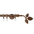 Produktbild: Garesa Gardinenstange Rustika Ø 16mm, 1-läufig, Bronze I Rustikale Vorhangstange aus Metall inkl. Ringe + Faltenlegehaken I Mit Endknopf Blatt I 140cm