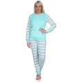 Produktbild: Normann Pyjama Geringelter Damen Frottee Schlafanzug langarm Pyjama mit Eiskristall grün 36-38