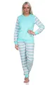 Produktbild: Normann Geringelter Damen Frottee Schlafanzug Langarm Pyjama mit Eiskristall, Farbe:Mint, Größe:36-38