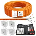 Produktbild: ARLI CAT 7 50m Verlegekabel Netzwerkkabel CAT.7 + 4x Netzwerkdose Cat6a + 1x Werkzeugset Crimpzange Abisoliermesser Tester Werkzeug Set 4 in 1 für Netzwerkinstallation und Telefoninstallation