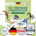 Produktbild: Papierdrachen 100 besonders hautfreundliche Tattoos für Jungen - Kindertattoos mit Dinosaurier - kindgerechte Designs - als Geburtstagsmitgebsel oder Geschenkidee - 100% vegan & geprüft