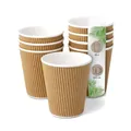 Produktbild: DeinPack 25 Riffelbecher 200 ml doppelwandig | to Go Pappbecher aus braunem Kraftkarton I Umweltfreundliche Kaffee Trinkbecher mit Hitzebarriere 200 ml / 8 oz I Kaffeebecher