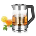 Produktbild: Emerio Wasserkocher mit Temperaturregelung 1,7 Liter – LED-Beleuchtung – Überhitzungsschutz – Wasserstandsanzeige – 2200W - WK-122730 - Edelstahl/Glas