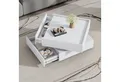 Produktbild: MODFU Couchtisch 360° drehbare Tischplatte (Satztisch, Wohnzimmertisch Beistelltisch, Wohnzimmertisch, 1-St., 2 Schubladen, 60*60*38cm), mit Gleitschienendesign