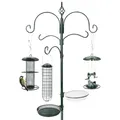 Produktbild: wildtier liebe Vogel Futterstation aus wetterfestem Metall, Höhe 235cm, Grün - Komplettset inkl. Vogeltränke und Futterteller für Mehlwürmer Körner Erdnüsse, Vogelbad