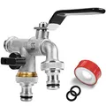 Produktbild: SPGOOD Premium Garten Wasserhahn, 1/2 Doppel Messing Wasserhahn rost- und hochtemperaturbeständig + mit 2 Schlauchanschlüsse + 1x Trommeldichtband, Doppelgelenk und Schlauchtülle für Garten(Schwarz)