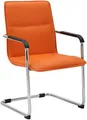 Produktbild: CLP Freischwinger Stuhl mit Armlehnen Seattle, moderner Esszimmerstuhl gepolstert mit Kunstlederbezug, Gestell in Chromoptik, Farbe:orange