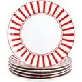 Produktbild: Split rot 6er Set Kuchenteller Porzellan 6 Personen Frühstücks-Teller Streifen