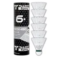 Produktbild: Talbot Torro Tech 450 Badmintonbälle - 6er Dose, Geschwindigkeiten wählbar (weiß/gelb, Geschwindigkeiten: langsam, mittel, schnell), Premium-Nylonfederball für Indoor & Outdoor