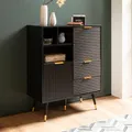 Produktbild: FineBuy Sideboard 77x97x40 cm Anrichte Schwarz mit Eiche-Nachbildung Kommode mit Türen und Schubladen Kommodenschrank Flurschrank mit Regal Modern