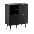 Produktbild: FineBuy Sideboard 77x97x40 cm Anrichte Schwarz mit Eiche-Dekor, Kommode mit Türen und Schubladen, Kommodenschrank Flurschrank mit Regal Modern, Standschrank Wohnzimmer Metallbeine