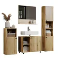 Produktbild: trendteam smart living - PureBliss - Badezimmer Komplettset (WBU + Spiegel 80cm + Standschrank + Hochschrank) - Evoke Eiche - Rillenoptik - Aufbaumaß (BxHxT) 180 x 190 x 40cm - Metallgriffe
