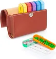 Produktbild: Tablettenbox 7 Tage 4 Fächer - Pillenbox mit PU-Lederetui für Reisen, Pillendose