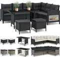 Produktbild: Juskys Polyrattan Lounge Manacor - Sofa, Tisch, Hocker & Kissen - Schwarz & Grau