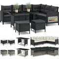 Produktbild: Juskys Polyrattan Lounge Manacor - Sofa, Tisch, Hocker & Kissen - Schwarz & Grau - Schwarz/Grau