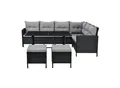 Produktbild: Juskys Gartenlounge Manacor schwarz - Sofa, Tisch, Hocker & Kissen - 8 Personen - Sitzbezüge in Grau