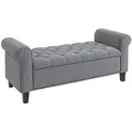 Produktbild: HOMCOM Sitzbank mit Stauraum Polsterbank mit Samt-Bezug, Armlehne Bettbank mit Holzbeinen, Schuhbank für Schlafzimmer, Wohnzimmer, Flur 126 x 48,5 x 57 cm Grau