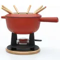 Produktbild: osoltus Fondue | Käsefondue | Fleischfondue Set Gusseisen 6 Personen Emaille | 13 TLG. inklusive Holzbrett und Fonduegabeln (rot matt)