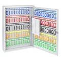 Produktbild: HMF Schlüsselschrank groß aus Stahl, abschließbarer Schlüsselkasten für Büro, Verwaltung oder Fuhrpark | 100 Schlüsselhaken | 55 x 38 x 8 cm | Lichtgrau