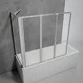 Produktbild: Duschabtrennung Mit Seitenwand, 3-teilig Faltbar - Breite: 129 Cm, H√∂he: 121 Cm, Glas: 3 Mm Sicherheitglas Klar Hell, Profil: Alu Natur, Geeignet Für Wannentiefe: 73-76 Cm - Schulte