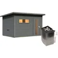 Produktbild: Chillroi 38mm Saunahaus Melo 6 Terragrau mit Ofen 9kW Integrierte Steuerung
