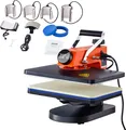 Produktbild: VEVOR Hitzepresse - 8-in-1-Hitzepresse-Sublimationsmaschine für selbstgemachte T-Shirts/Hüte/Becher/Wärmeübertragungsprojekte, 12 x 15 Multifunktions-Hitzepresse zum Wegschwenken mit 360°-Drehung