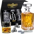Produktbild: WHISISKEY Whisky Karaffe Set - Whiskey Geschenkset - Geschenke für Männer - Männergeschenke Geschenk - Geburtstagsgeschenk Mann - Klassische Dekanter 700ML, 2 Gläser, 8 Whisky Steine