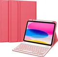 Produktbild: Fintie Hülle mit Tastatur für iPad 11 Generation 2025 11 Zoll, iPad 10 Generation 2022 10.9 Zoll, 7-farbig Beleuchteter Magnetischer Abnehmbarer Keyboard Hülle mit Stifthalter, Pink