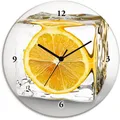 Produktbild: Artland Wanduhr Zitrone im Eiswürfel (wahlweise mit Quarz- oder Funkuhrwerk, lautlos ohne Tickgeräusche)