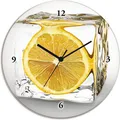 Produktbild: ARTland Glas Wanduhr Funkuhr - schwarzer Zeiger Zitrone im Eiswürfel Größe: 30x30 cm