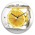 Produktbild: ARTLAND Wanddeko Wanduhr ohne Tickgeräusche Glas Funkuhr Ø 30 cm Rund Lautlos Obst Früchte Zitrone im Eiswürfel Frucht Kreativ T5XT